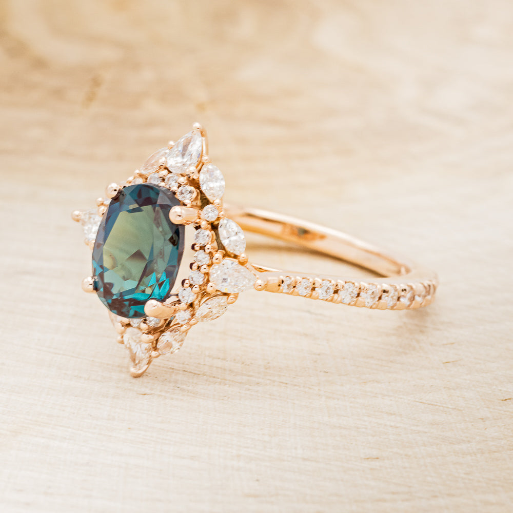 "North Star" - Lab-Grown Alexandrite Engagement Ring With Diamond Halo & Tracer