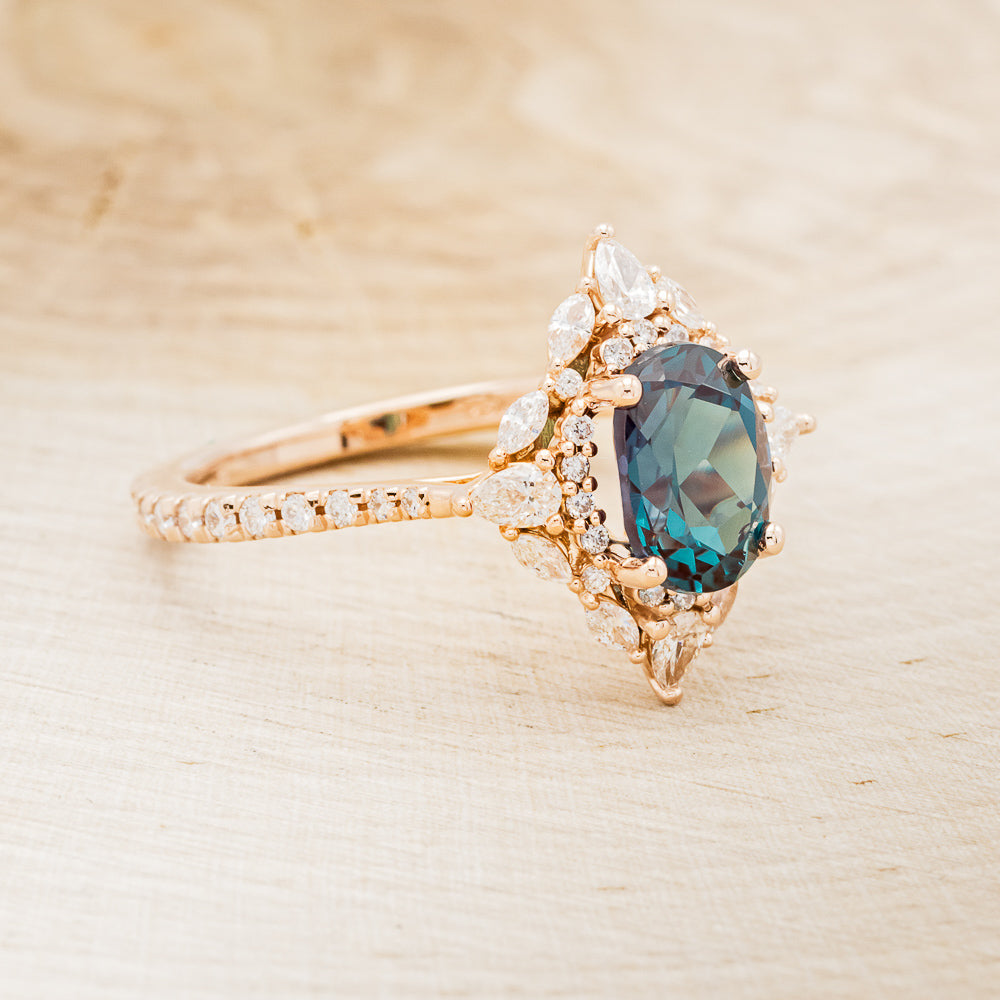 "North Star" - Lab-Grown Alexandrite Engagement Ring With Diamond Halo & Tracer