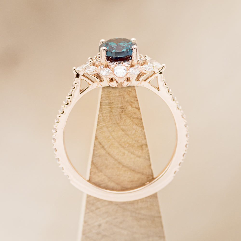 "North Star" - Lab-Grown Alexandrite Engagement Ring With Diamond Halo & Tracer