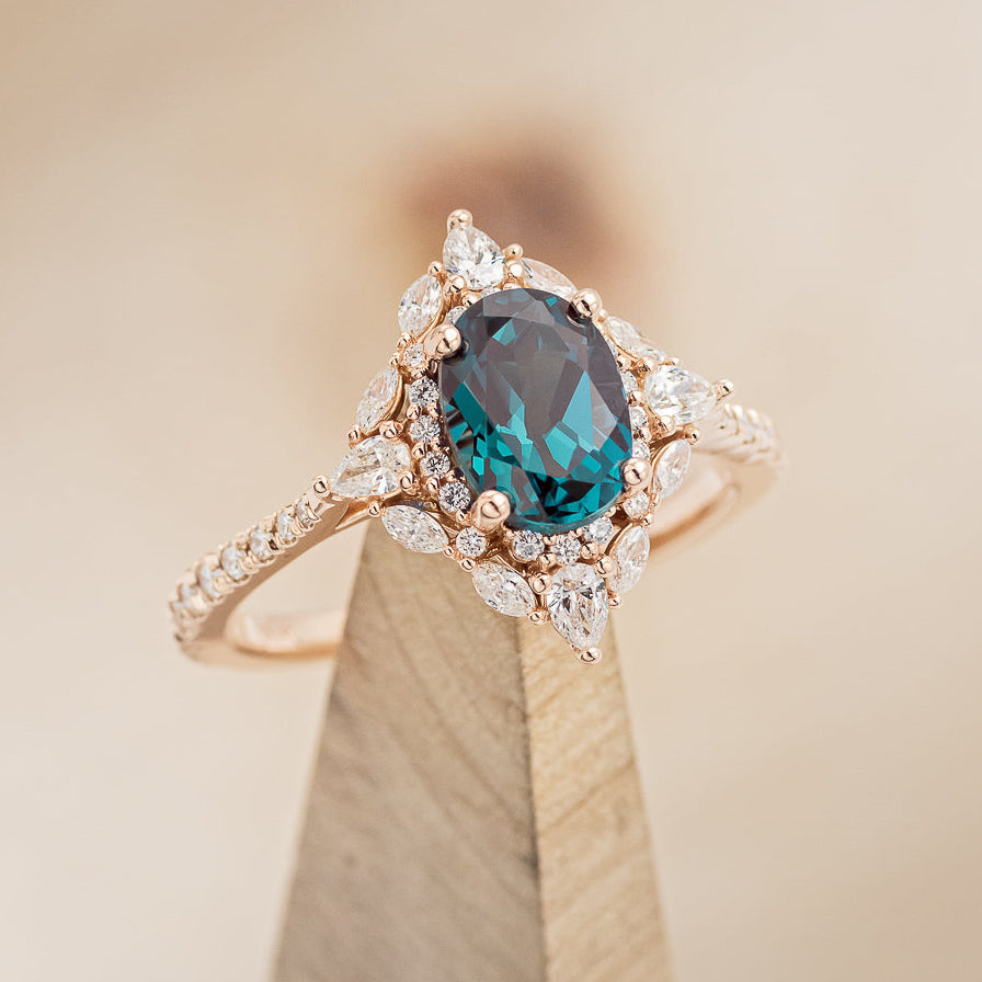 "North Star" - Lab-Grown Alexandrite Engagement Ring With Diamond Halo & Tracer