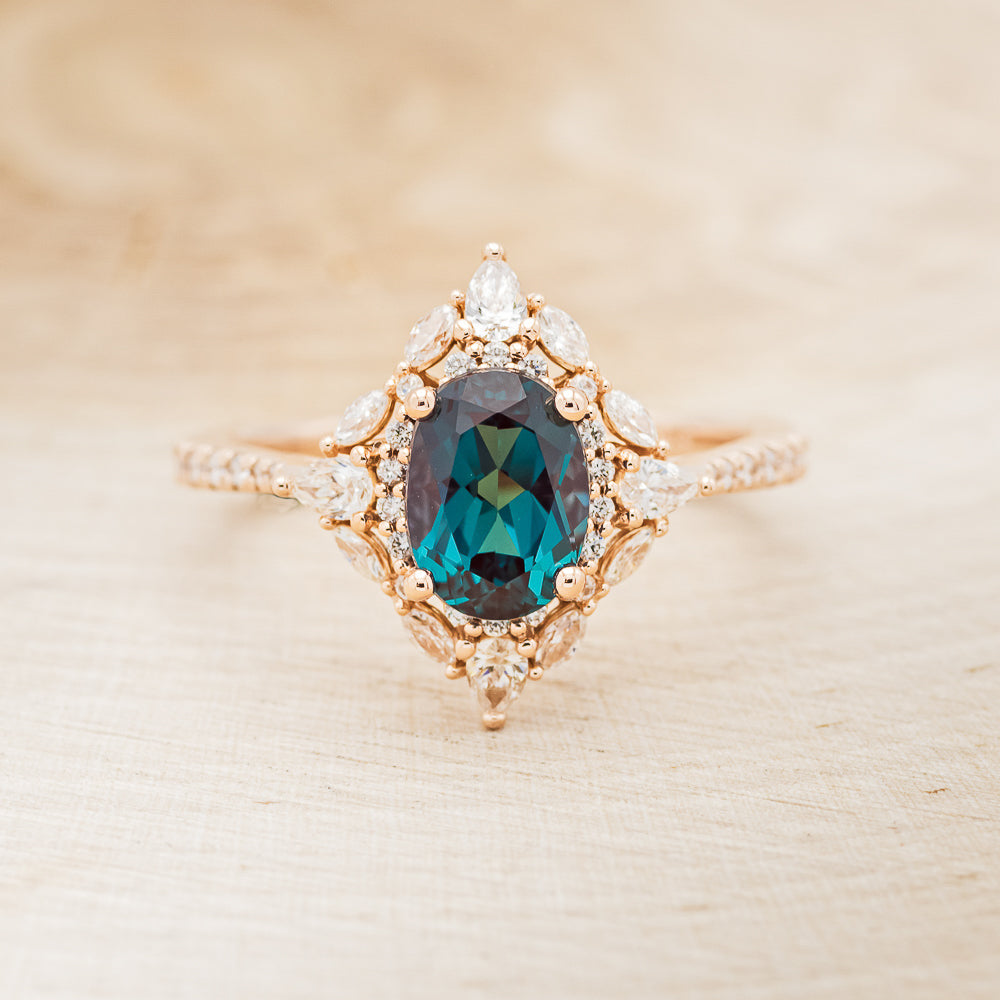 "North Star" - Lab-Grown Alexandrite Engagement Ring With Diamond Halo & Tracer