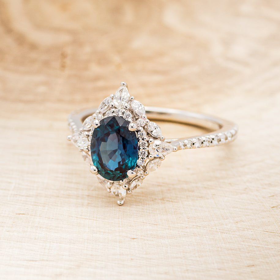 "North Star" - Lab-Grown Alexandrite Engagement Ring With Diamond Halo & Tracer