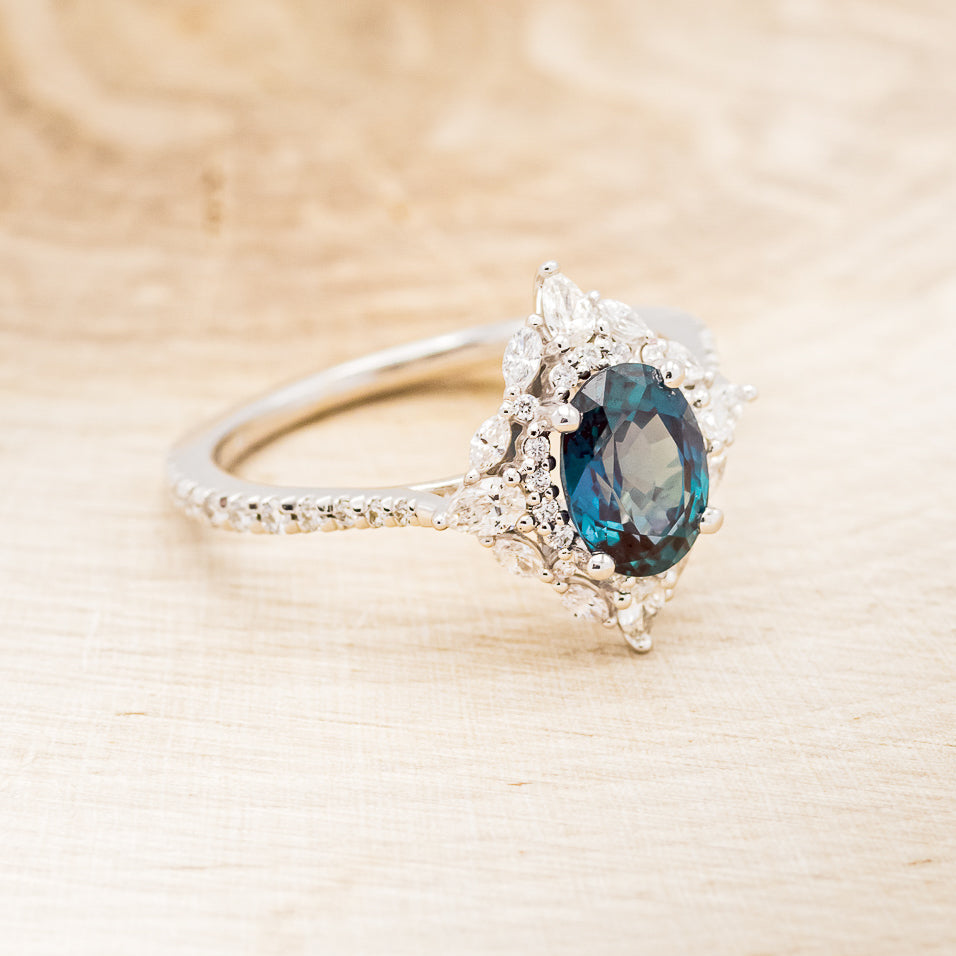 "North Star" - Lab-Grown Alexandrite Engagement Ring With Diamond Halo & Tracer