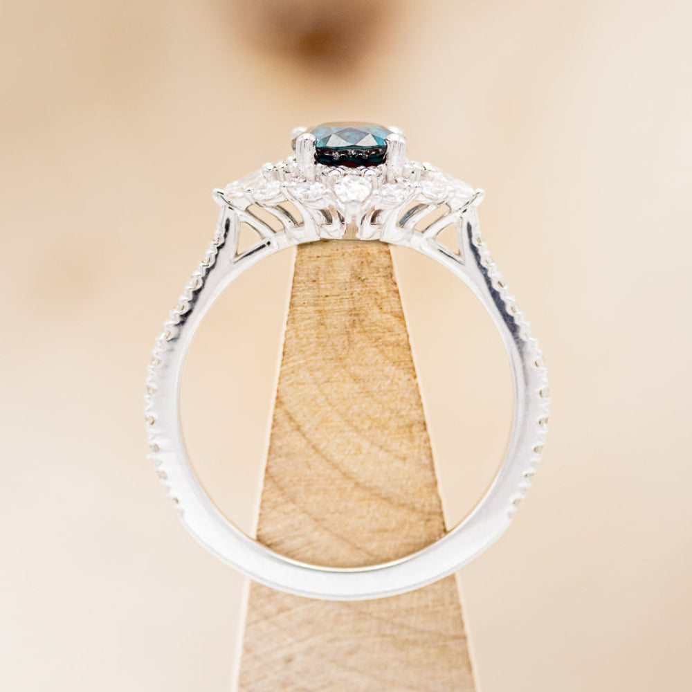 "North Star" - Lab-Grown Alexandrite Engagement Ring With Diamond Halo & Tracer