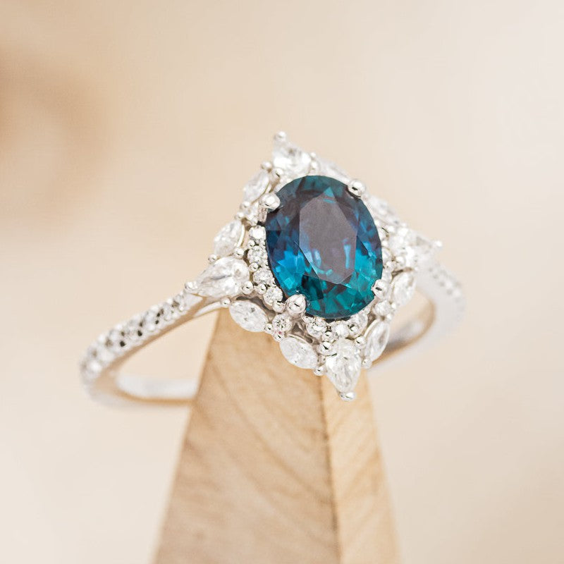 "North Star" - Lab-Grown Alexandrite Engagement Ring With Diamond Halo & Tracer
