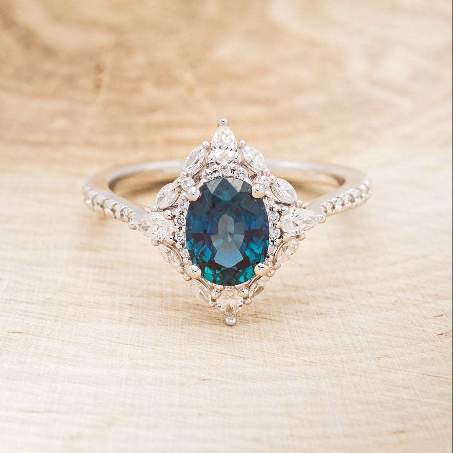 "North Star" - Lab-Grown Alexandrite Engagement Ring With Diamond Halo & Tracer