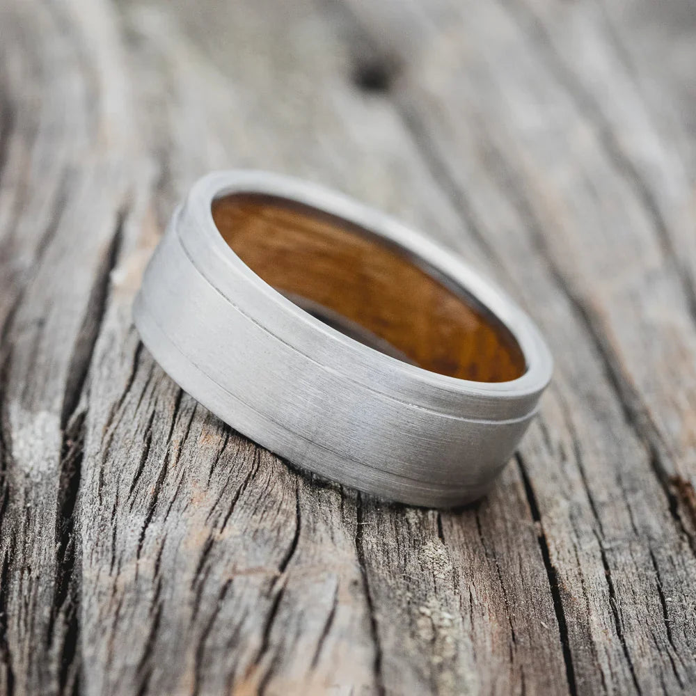 "Sedona" - Whiskey Barrel Lined Wedding Ring - Titanium (6mm) - Size 9 1/2