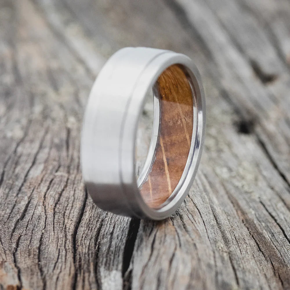 "Sedona" - Whiskey Barrel Lined Wedding Ring - Titanium (6mm) - Size 9 1/2