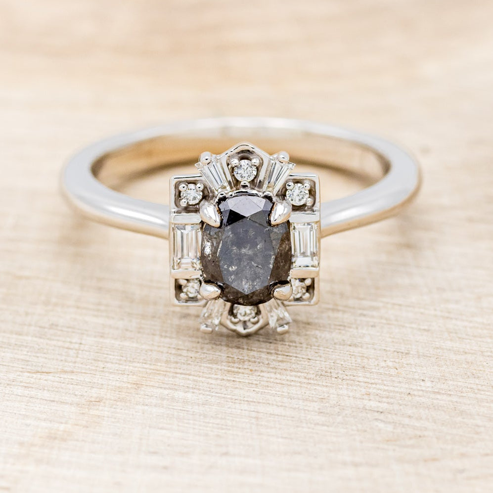 "Cleopatra" - Salt & Pepper Diamond Engagement Ring With Diamond Accents & "Sama" Tracers