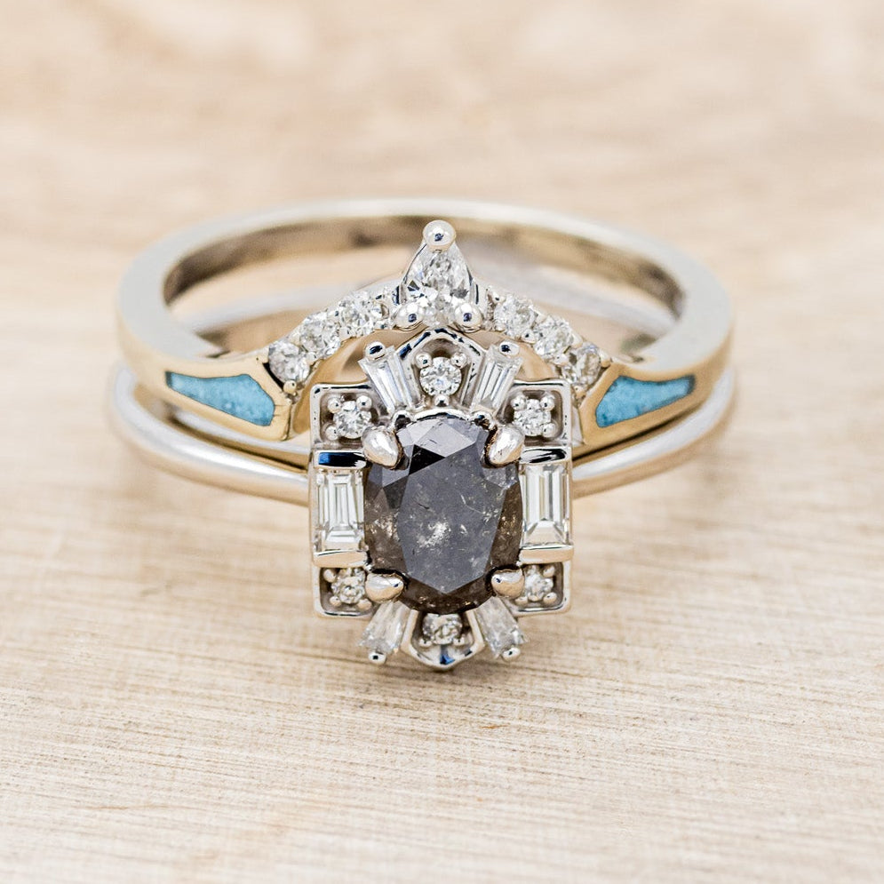 "Cleopatra" - Salt & Pepper Diamond Engagement Ring With Diamond Accents & "Sama" Tracers
