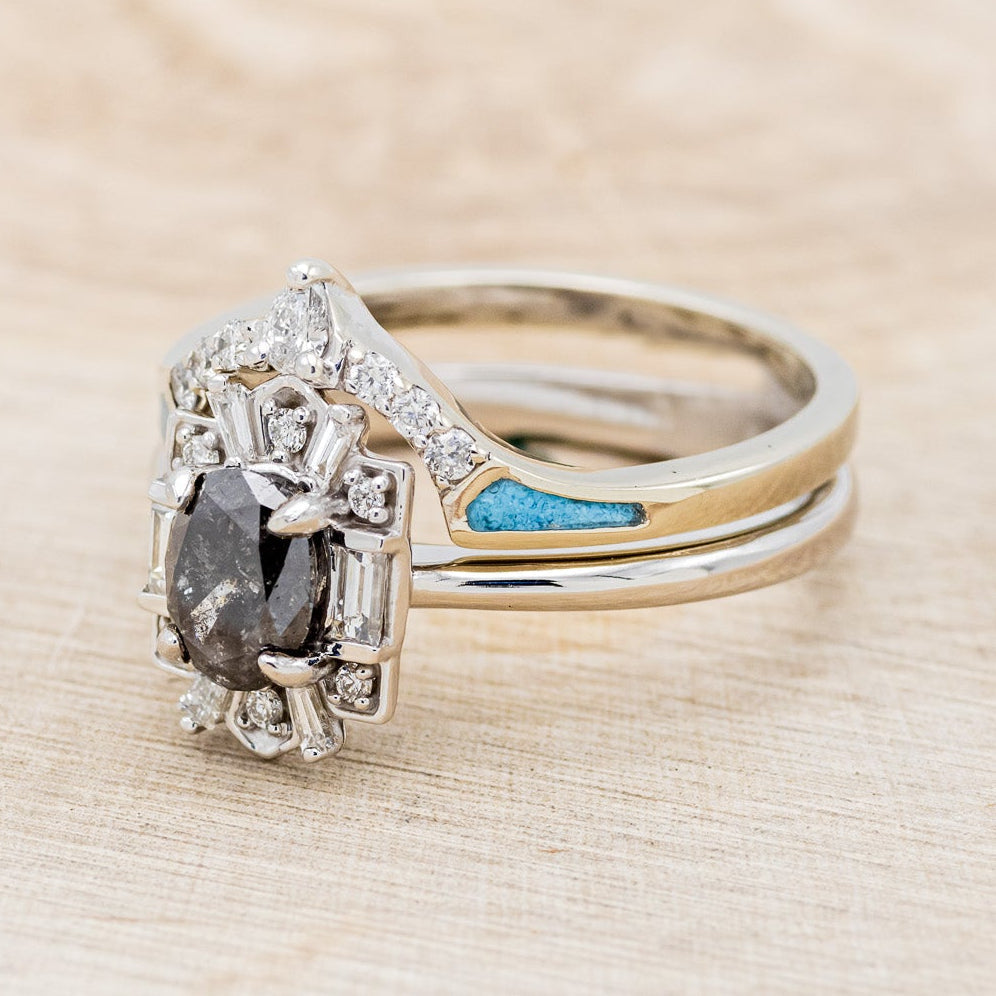 "Cleopatra" - Salt & Pepper Diamond Engagement Ring With Diamond Accents & "Sama" Tracers