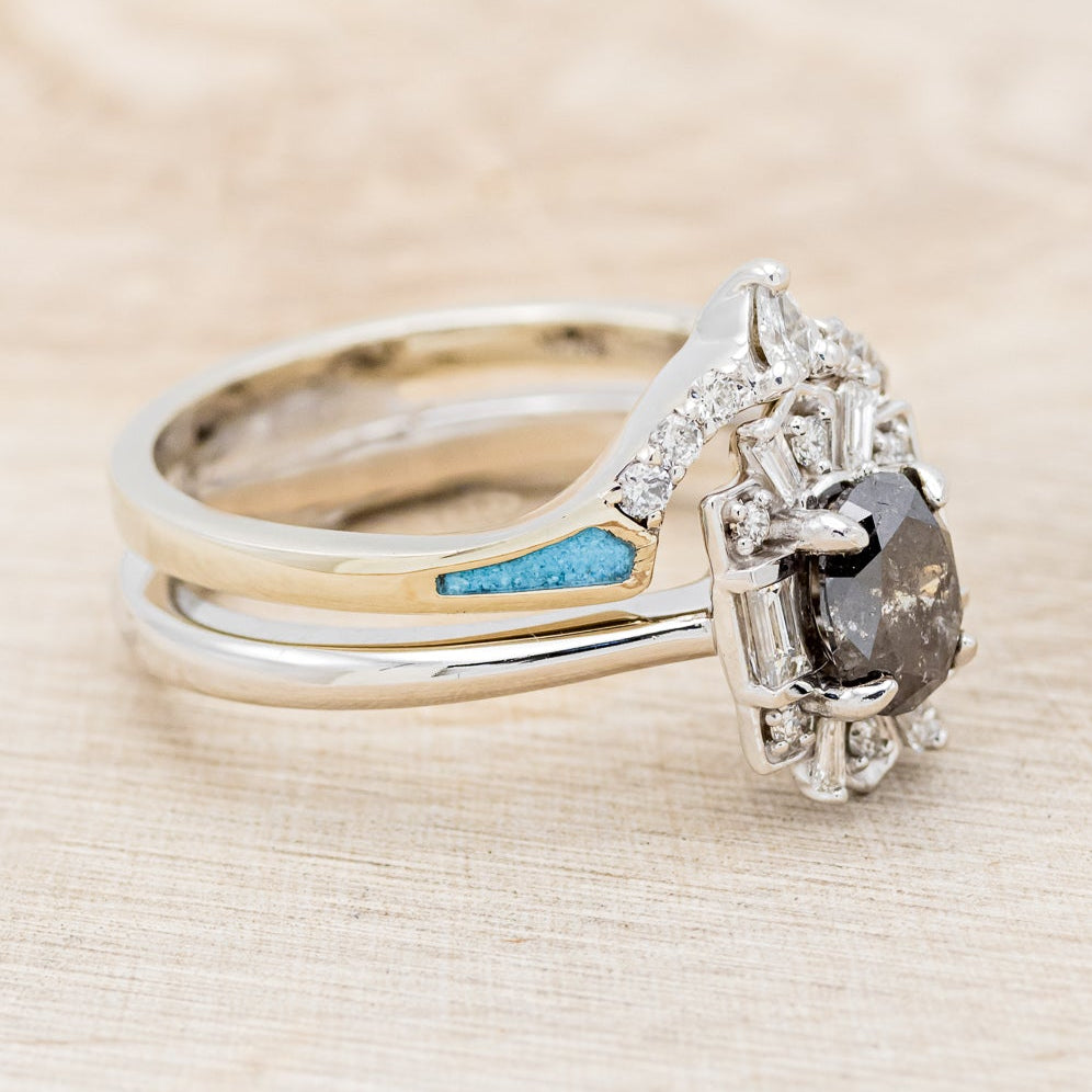 "Cleopatra" - Salt & Pepper Diamond Engagement Ring With Diamond Accents & "Sama" Tracers