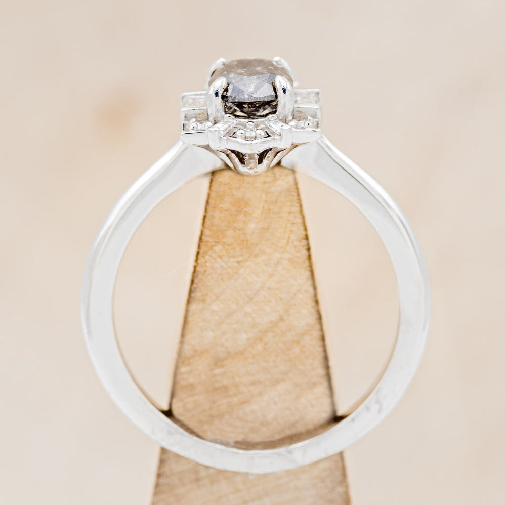 "Cleopatra" - Salt & Pepper Diamond Engagement Ring With Diamond Accents & "Sama" Tracers