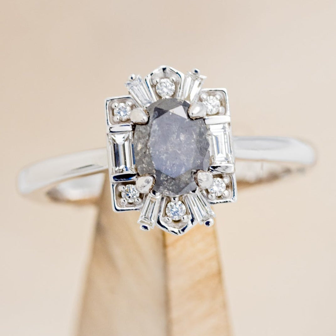 "Cleopatra" - Salt & Pepper Diamond Engagement Ring With Diamond Accents & "Sama" Tracers