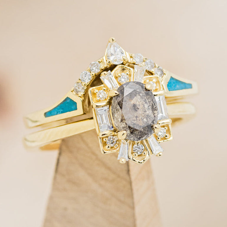 "Cleopatra" - Salt & Pepper Diamond Engagement Ring With Diamond Accents & "Sama" Tracers