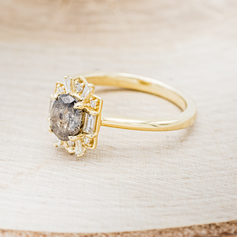 "Cleopatra" - Salt & Pepper Diamond Engagement Ring With Diamond Accents & "Sama" Tracers