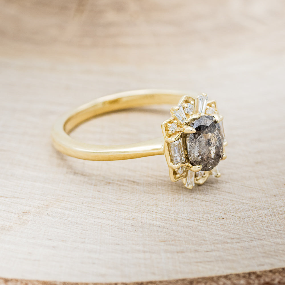 "Cleopatra" - Salt & Pepper Diamond Engagement Ring With Diamond Accents & "Sama" Tracers