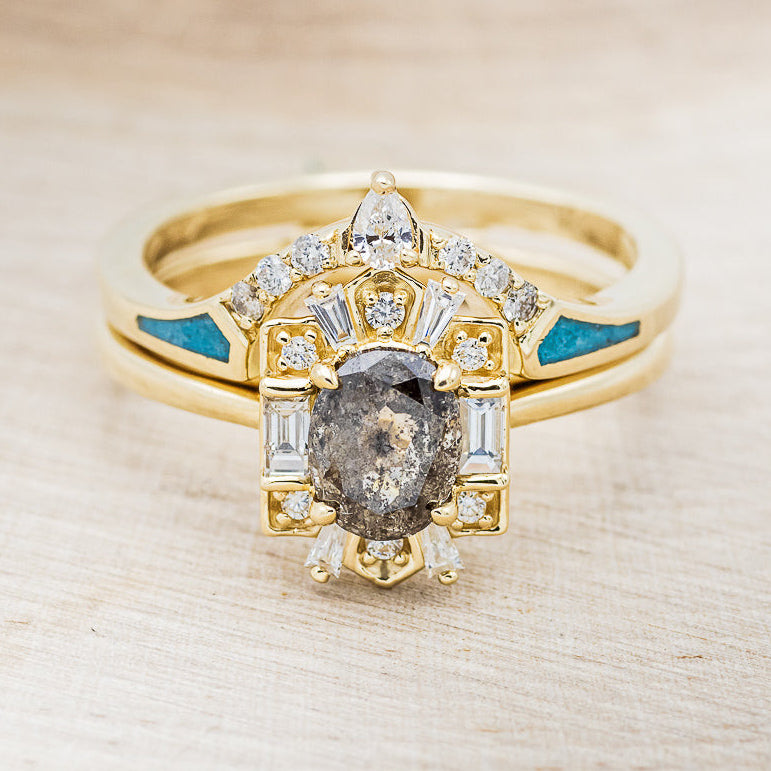 "Cleopatra" - Salt & Pepper Diamond Engagement Ring With Diamond Accents & "Sama" Tracers