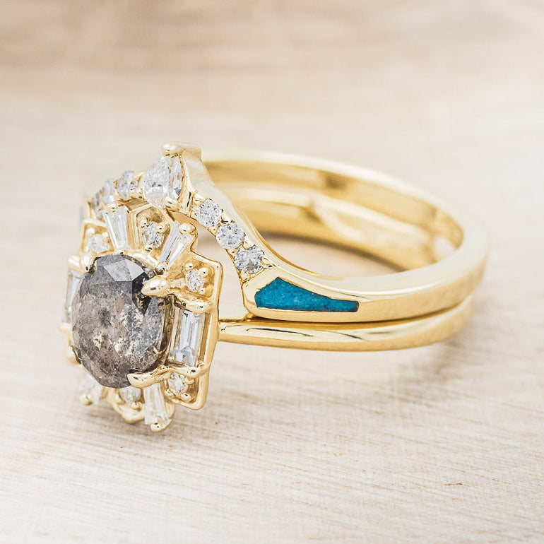 "Cleopatra" - Salt & Pepper Diamond Engagement Ring With Diamond Accents & "Sama" Tracers