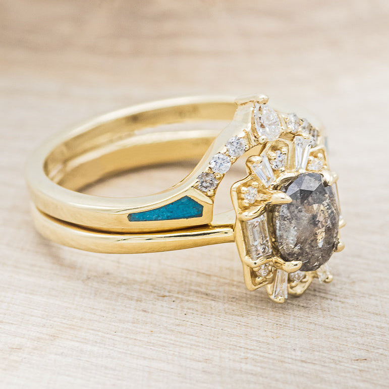 "Cleopatra" - Salt & Pepper Diamond Engagement Ring With Diamond Accents & "Sama" Tracers