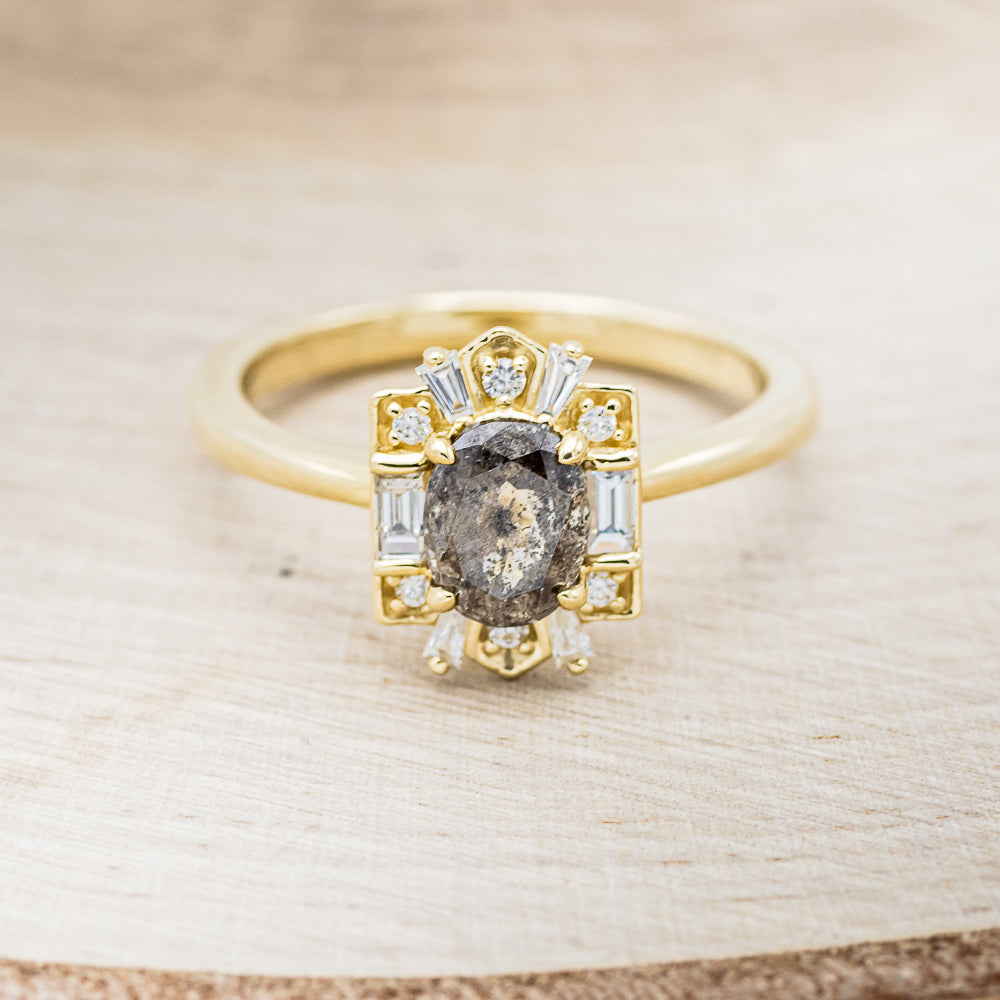 "Cleopatra" - Salt & Pepper Diamond Engagement Ring With Diamond Accents & "Sama" Tracers