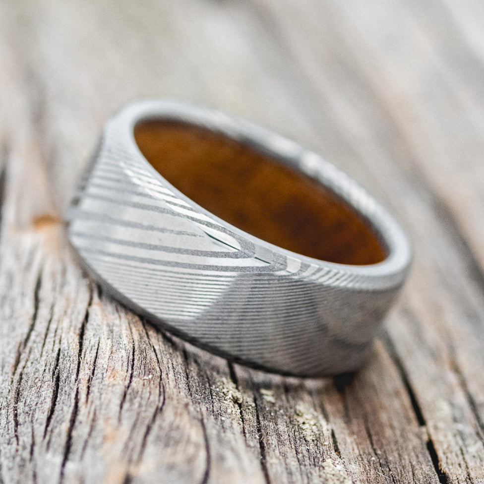 "Hyperion" - Whiskey Barrel Lined Wedding Band With Custom Finish