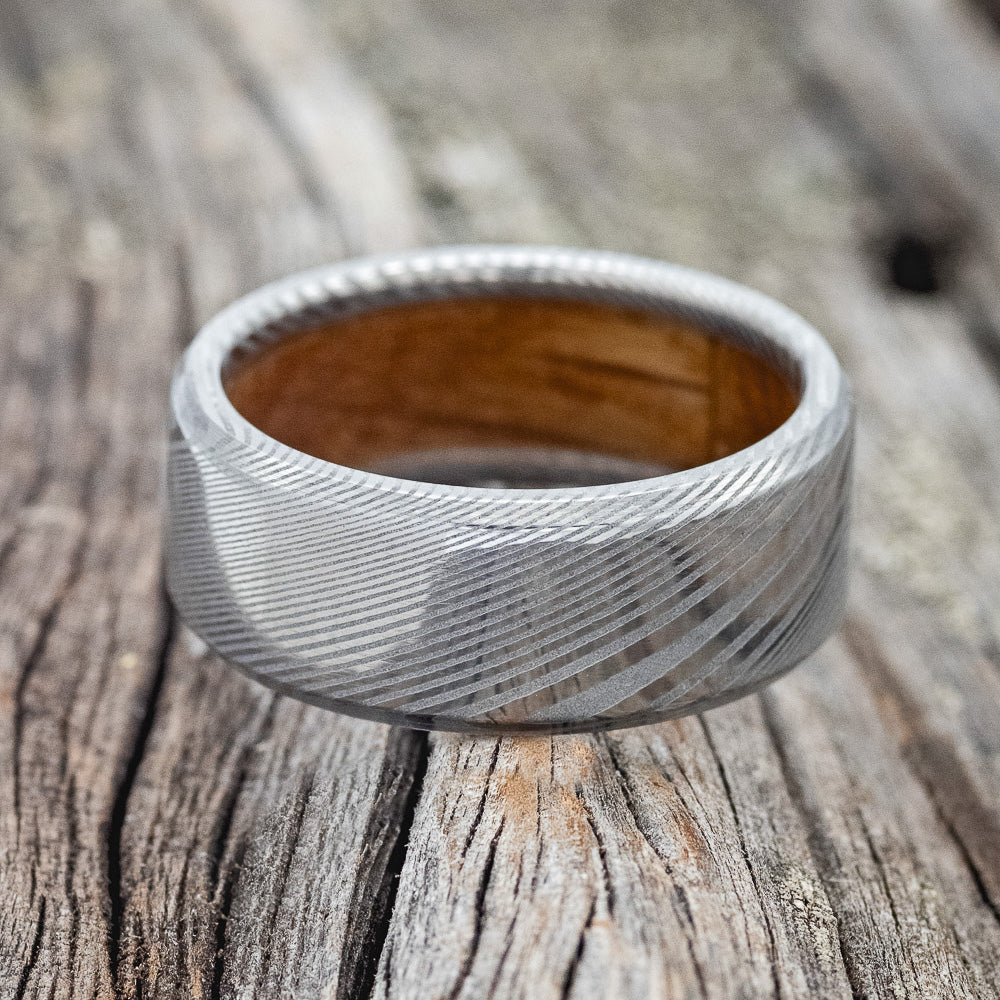 "Hyperion" - Whiskey Barrel Lined Wedding Band With Custom Finish