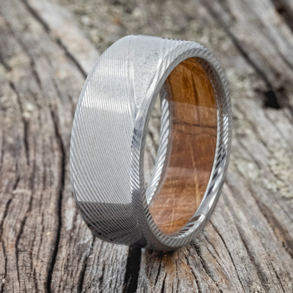 "Hyperion" - Whiskey Barrel Lined Wedding Band With Custom Finish