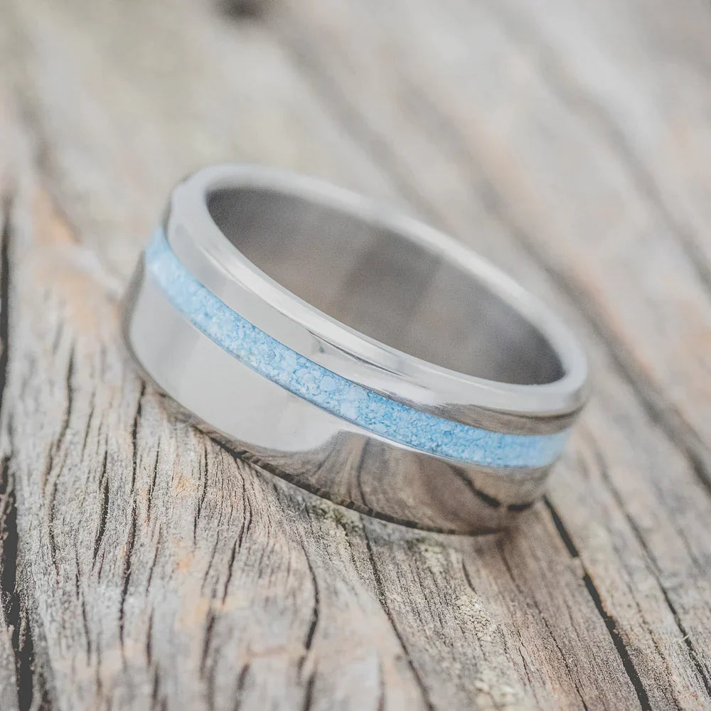 "Vertigo" - Turquoise Inlay Wedding Band - Titanium (8mm) - Size 7 1/2