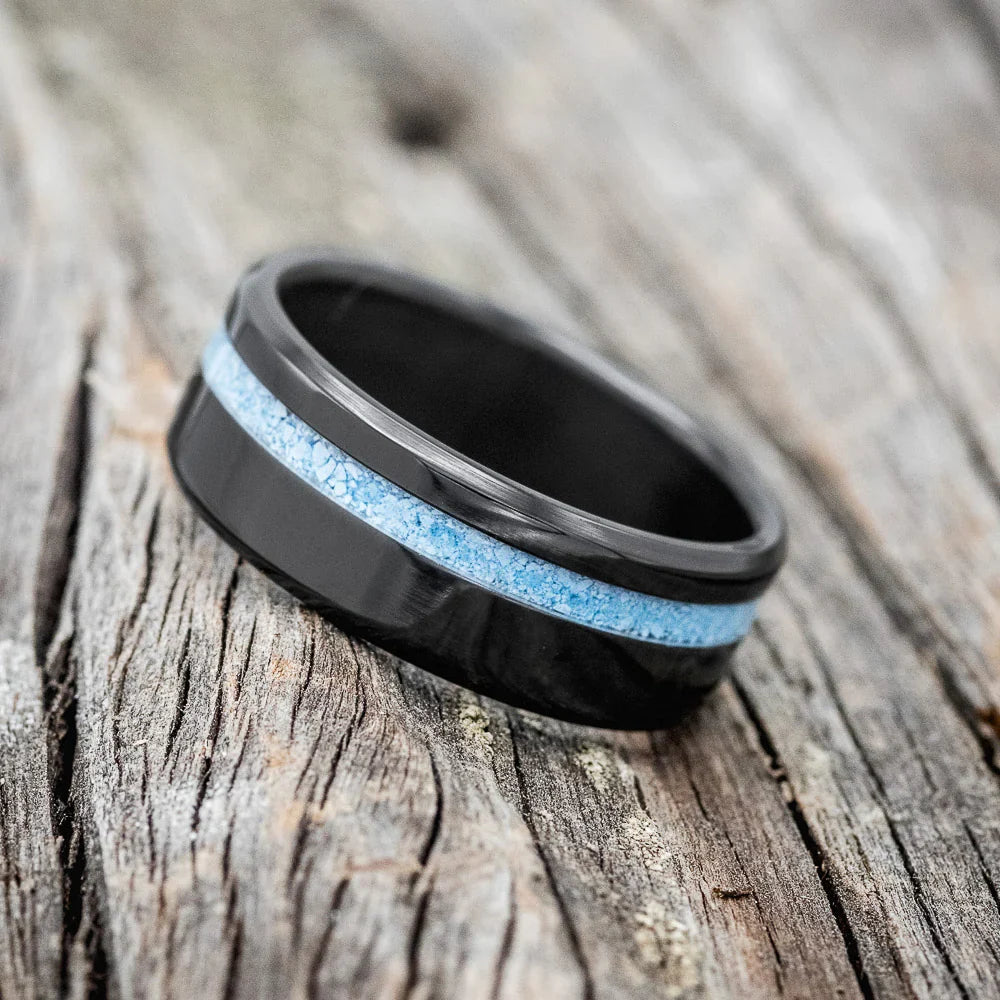 "Vertigo" - Turquoise Inlay Wedding Ring - Black Zirconium (8mm) - Size 9