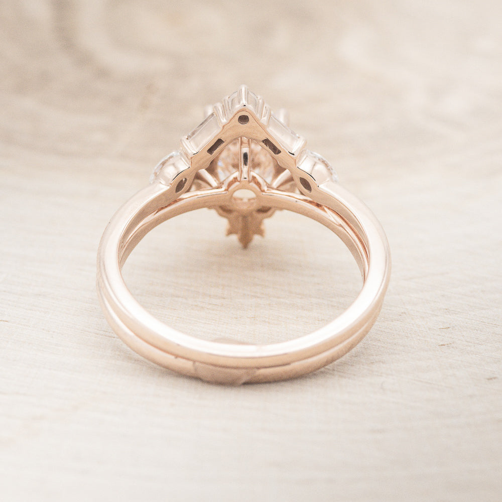 "Treva" - Oval Moissanite Engagement Ring With Diamond Accents & "Melody" Tracer