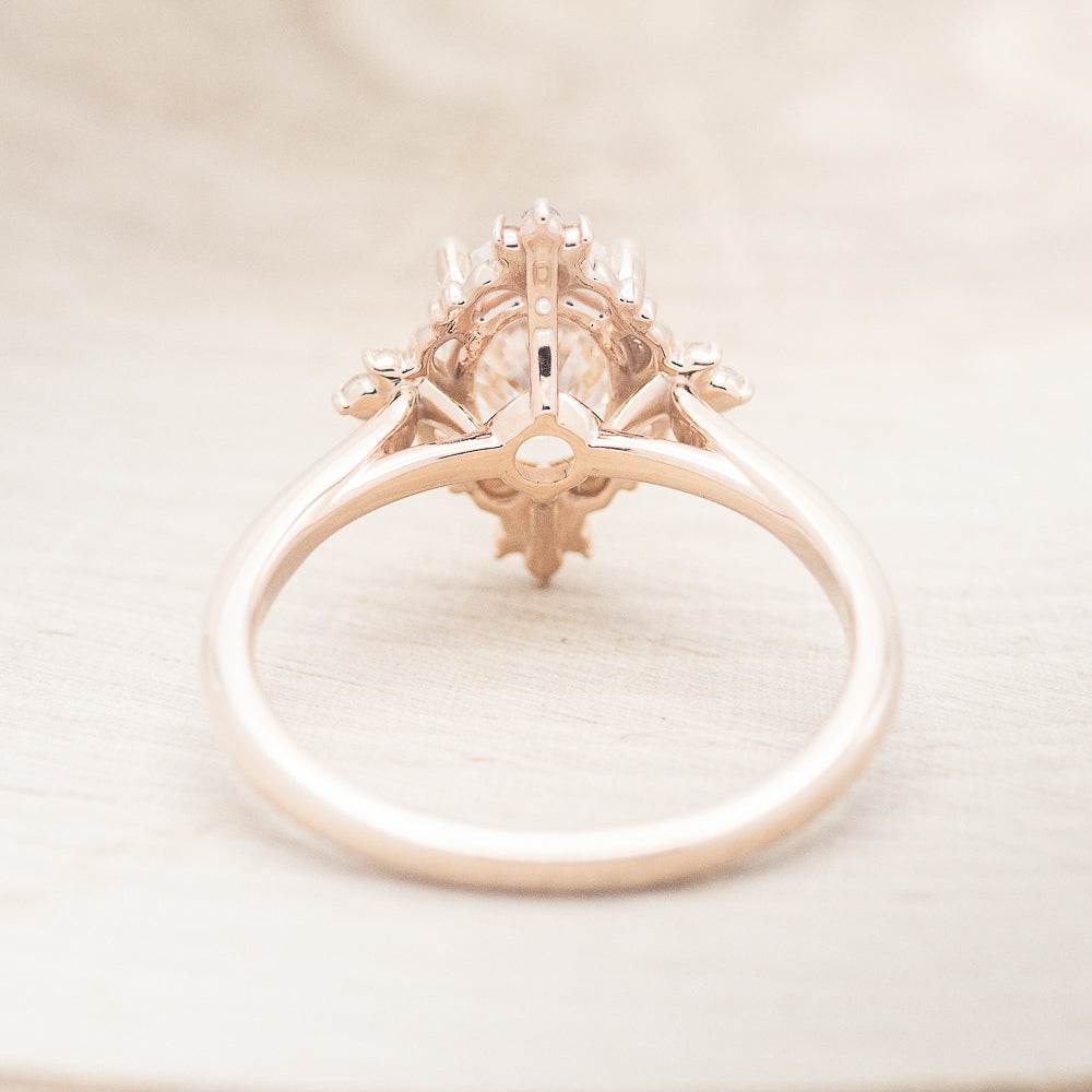 "Treva" - Oval Moissanite Engagement Ring With Diamond Accents & "Melody" Tracer