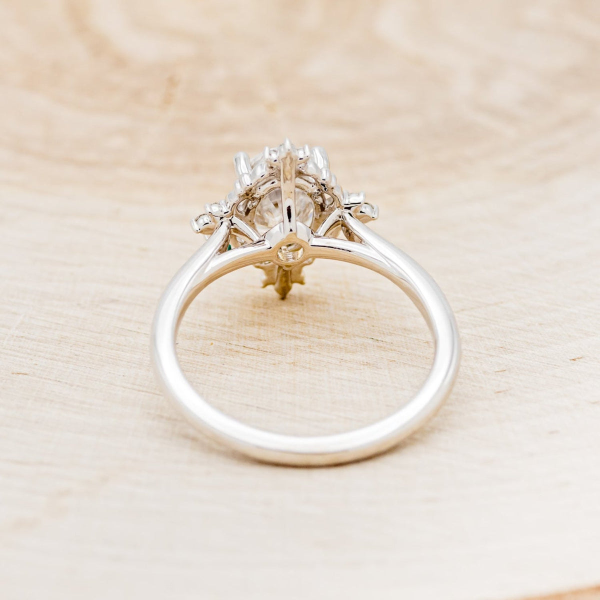 "Treva" - Oval Moissanite Engagement Ring With Diamond Accents & "Melody" Tracer