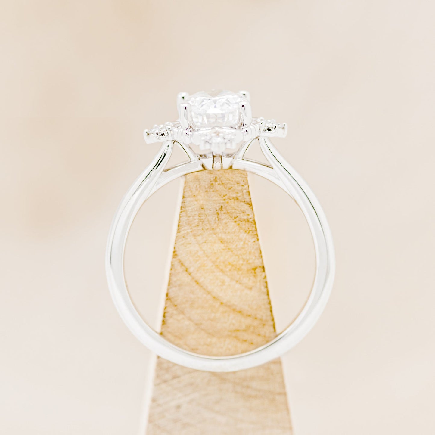 "Treva" - Oval Moissanite Engagement Ring With Diamond Accents & "Melody" Tracer