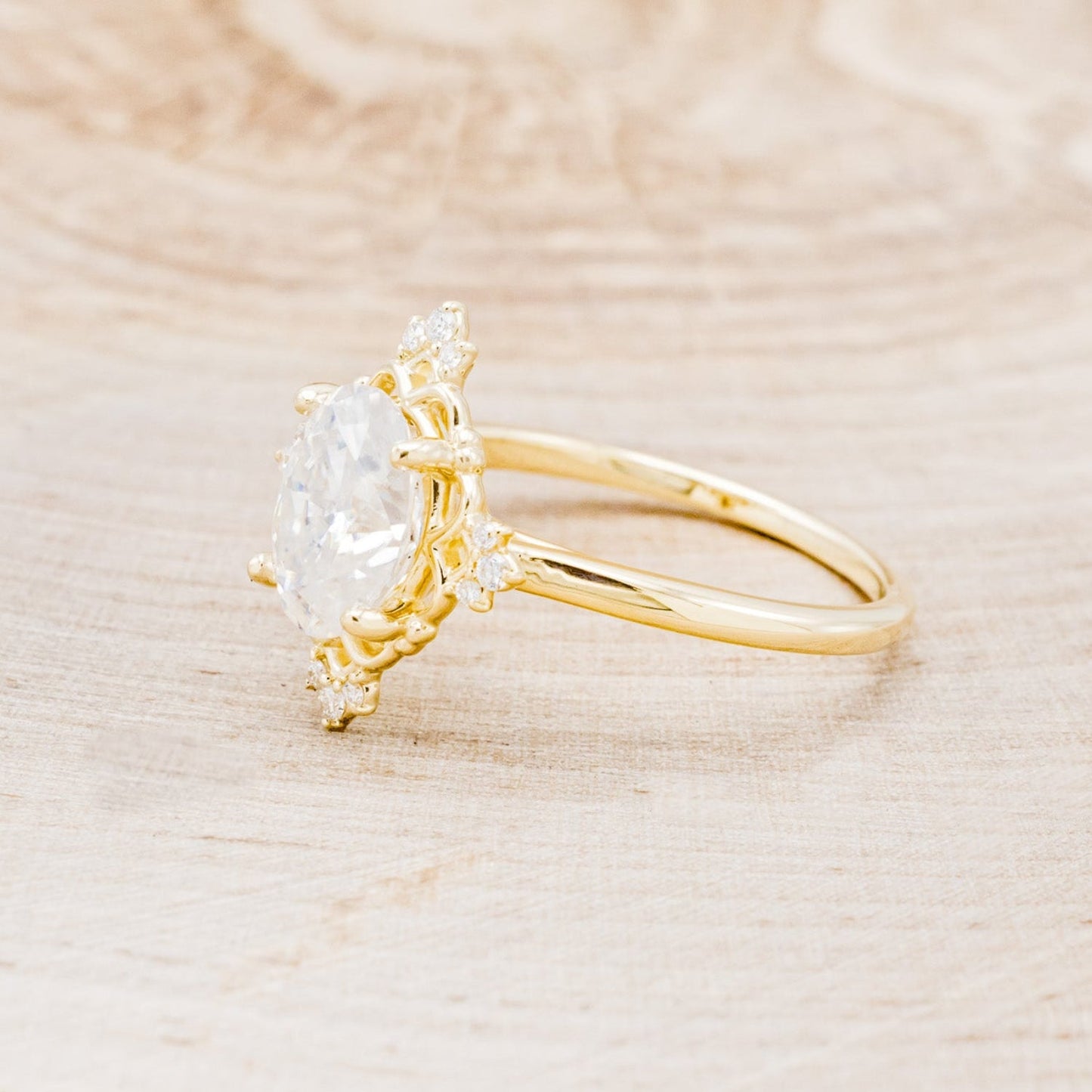 "Treva" - Oval Moissanite Engagement Ring With Diamond Accents & "Melody" Tracer