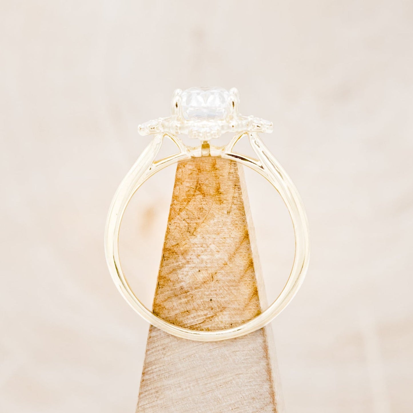 "Treva" - Oval Moissanite Engagement Ring With Diamond Accents & "Melody" Tracer