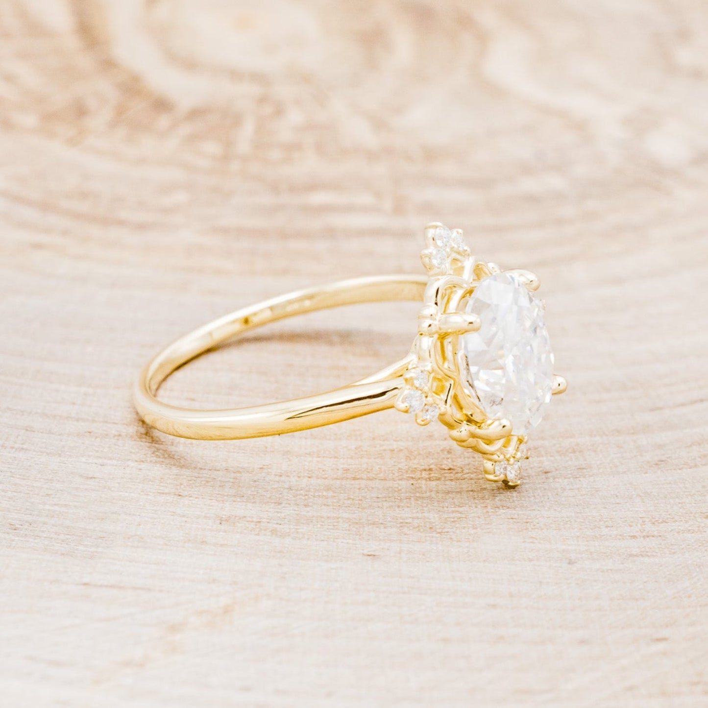 "Treva" - Oval Moissanite Engagement Ring With Diamond Accents & "Melody" Tracer