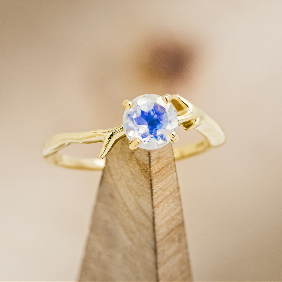 "Artemis" - Round Moonstone Engagement Ring With An Antler-Stacking Band