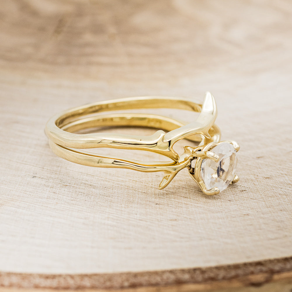 "Artemis" - Round Moonstone Engagement Ring With An Antler-Stacking Band