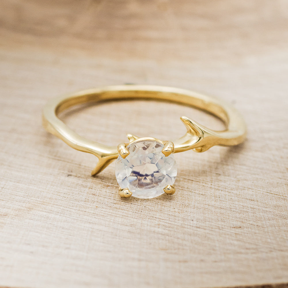 "Artemis" - Round Moonstone Engagement Ring With An Antler-Stacking Band