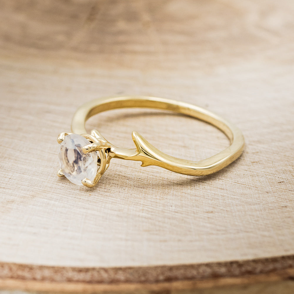 "Artemis" - Round Moonstone Engagement Ring With An Antler-Stacking Band