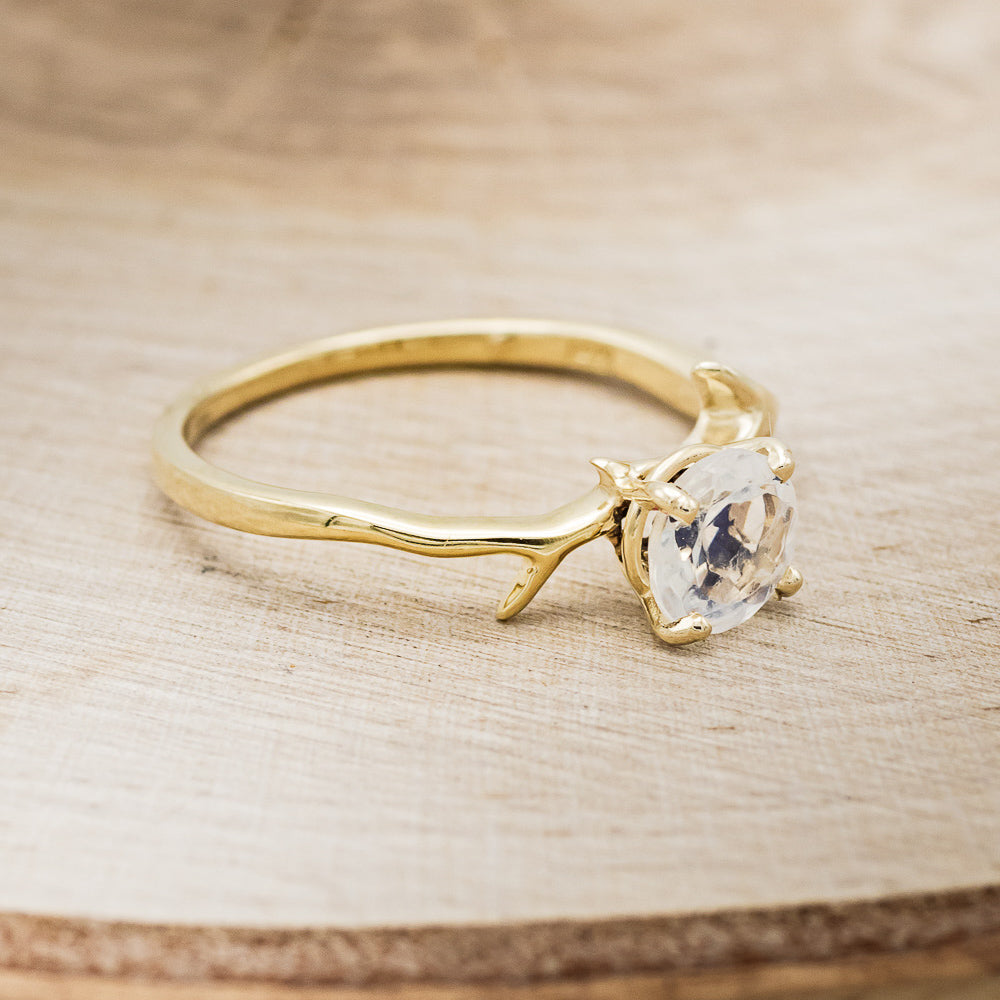 "Artemis" - Round Moonstone Engagement Ring With An Antler-Stacking Band