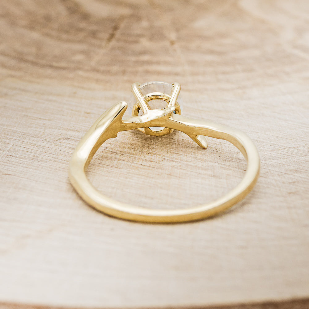 "Artemis" - Round Moonstone Engagement Ring With An Antler-Stacking Band