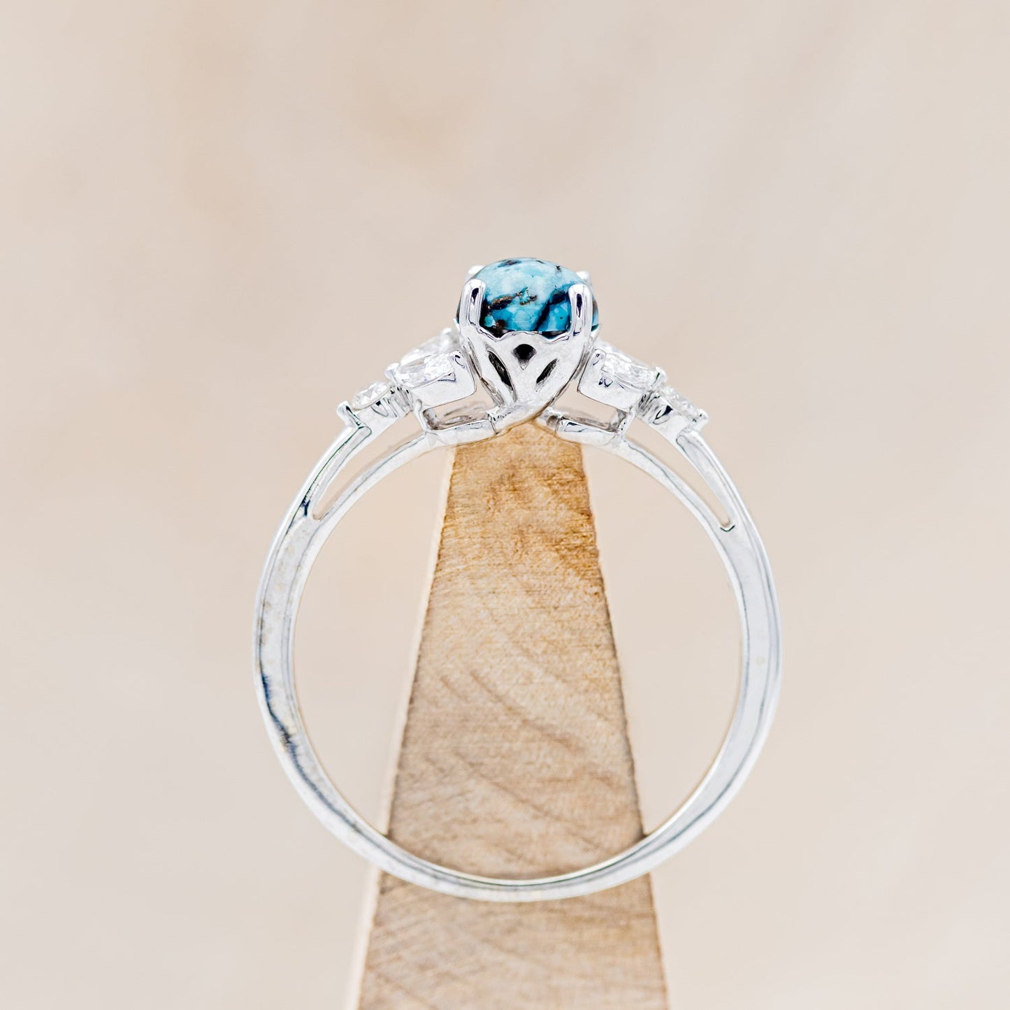 "Blossom" - Cabochon Cut Turquoise Engagement Ring With Diamond Accents