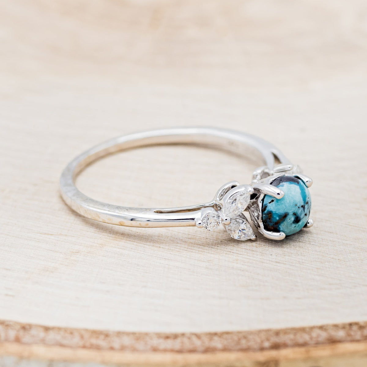 "Blossom" - Cabochon Cut Turquoise Engagement Ring With Diamond Accents