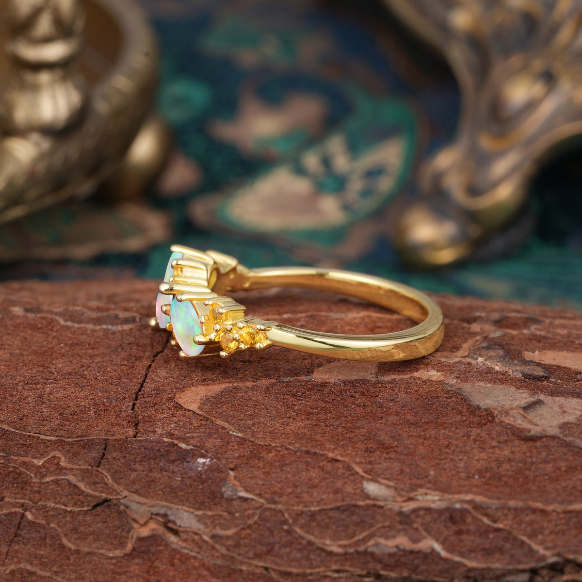 Multi Shaped Opal Wedding Ring Half Eternity Stackable Ring