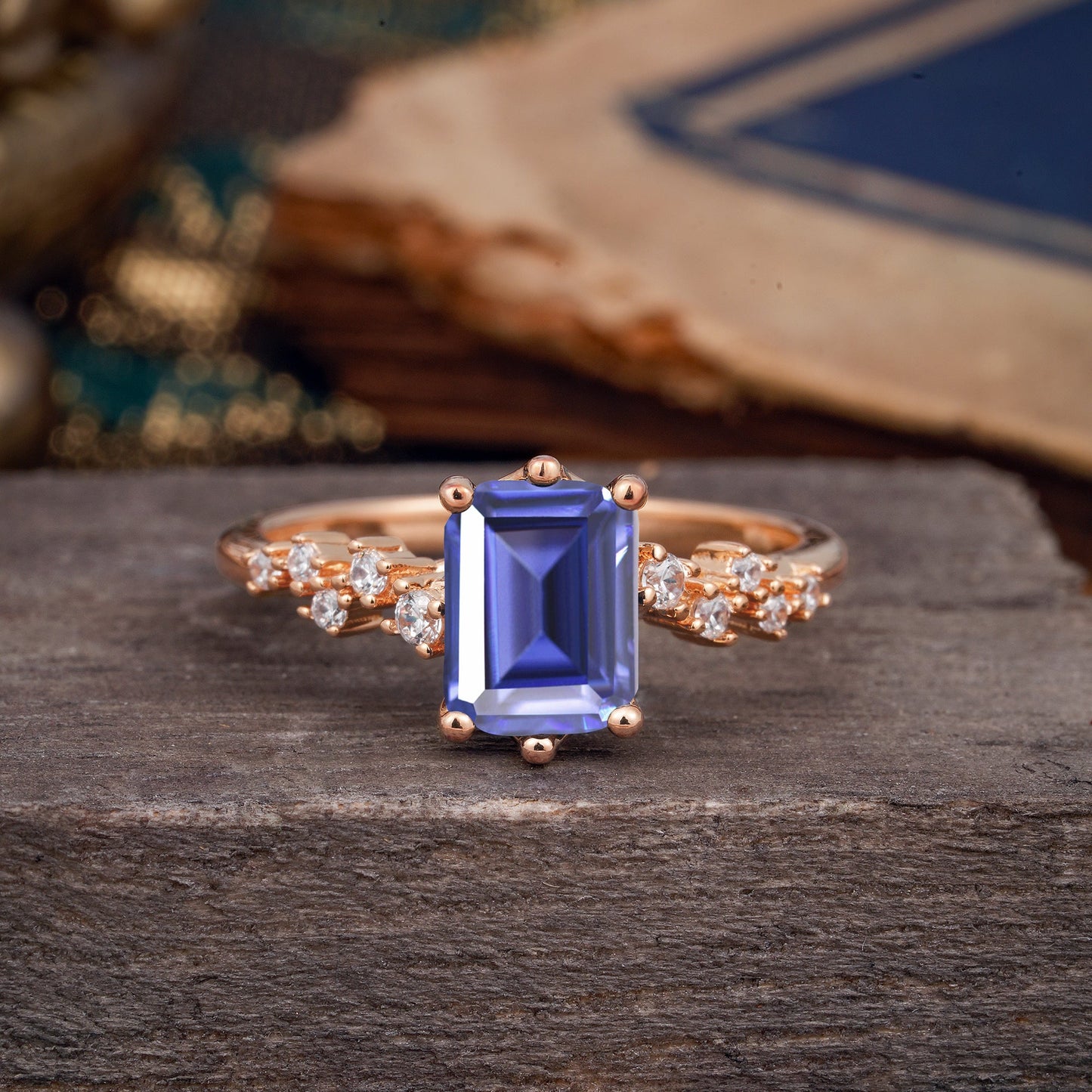 6 Prong Timeless 3 Carat Emerald Cut Tanzanite Engagement Ring