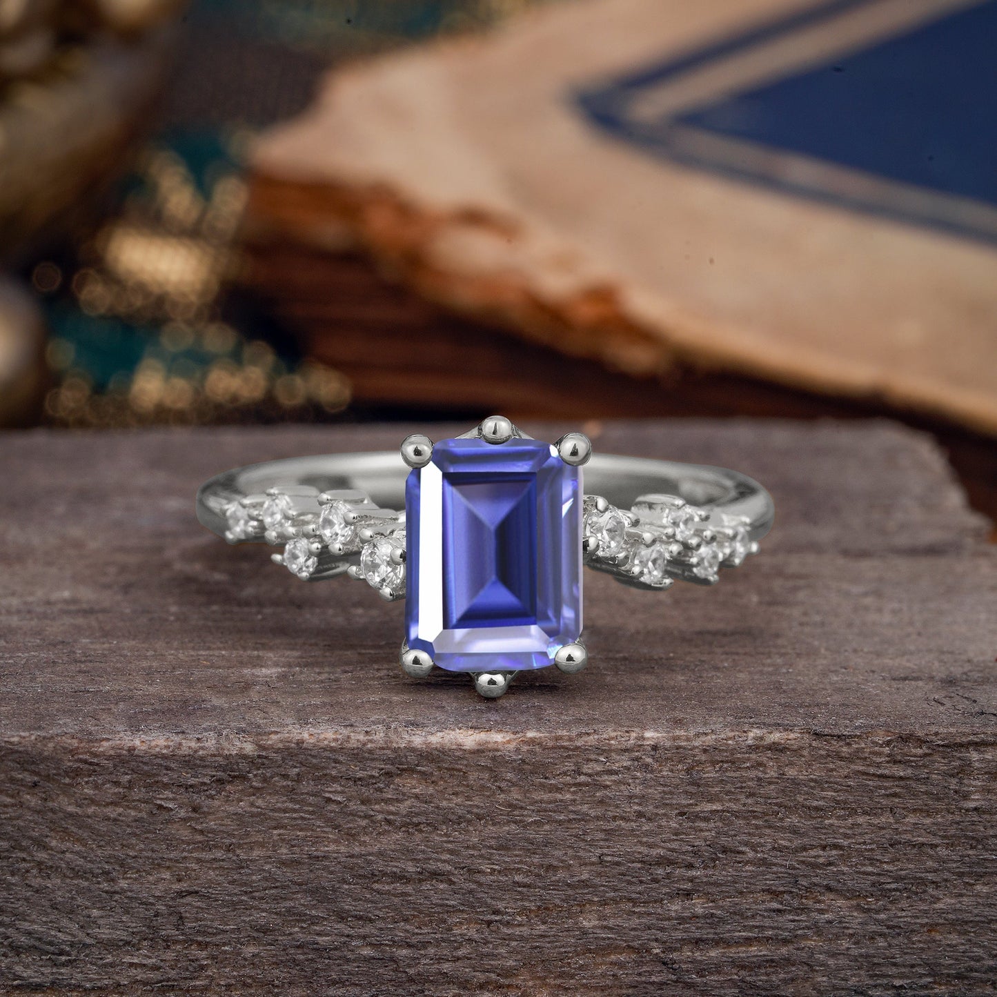 6 Prong Timeless 3 Carat Emerald Cut Tanzanite Engagement Ring