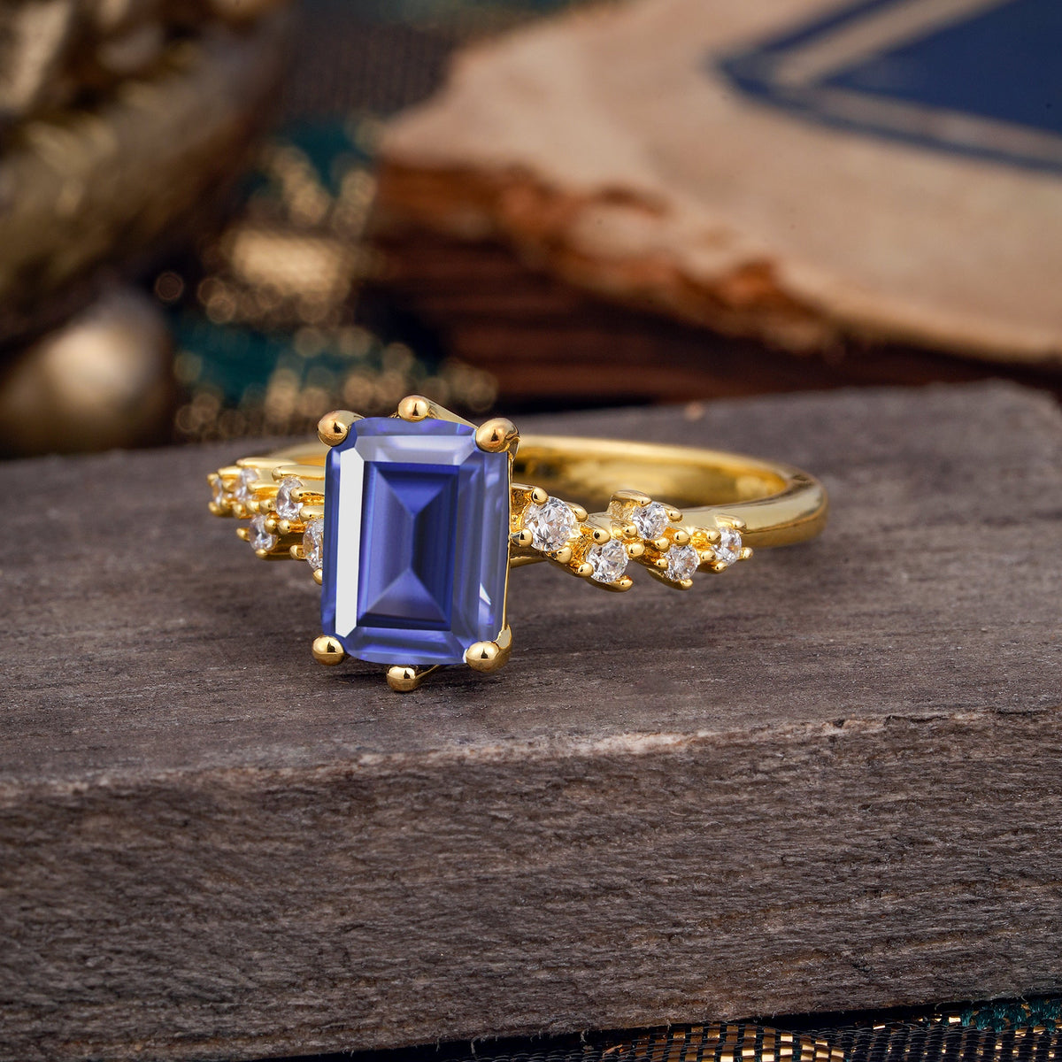 6 Prong Timeless 3 Carat Emerald Cut Tanzanite Engagement Ring