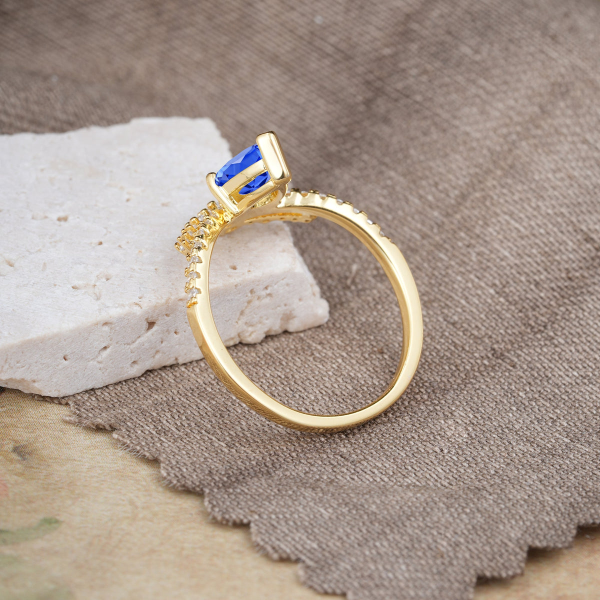 3 Prong Pear Cut Sapphire Dainty Crown Engagement Ring